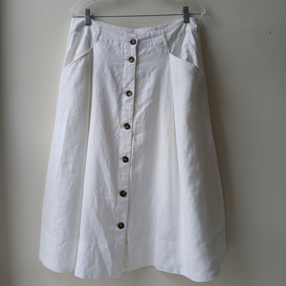 Boden Petra 100% Linen Midi Skirt White Women's 10